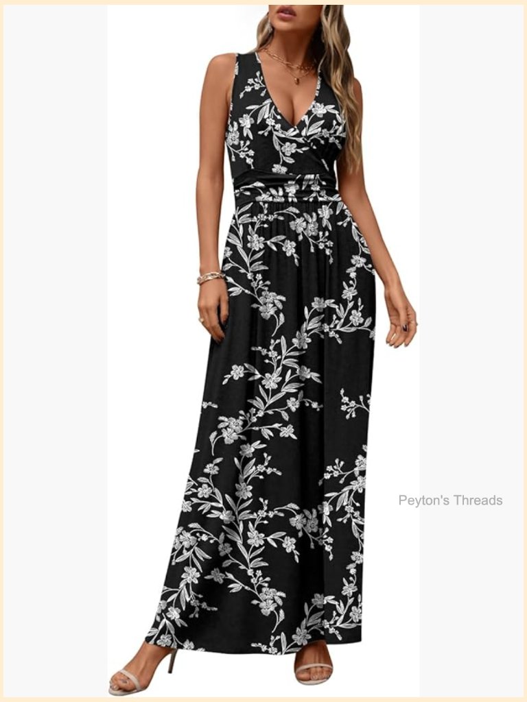 Maxi Dress V-Neck Sleeveless Casual Formal Long Dress With Pockets